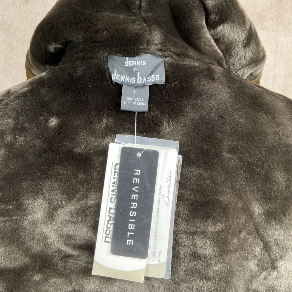 Dennis Basso Reversible Hooded Faux Fur & Nylon Trench Coat Women's Size L - Picture 5 of 7